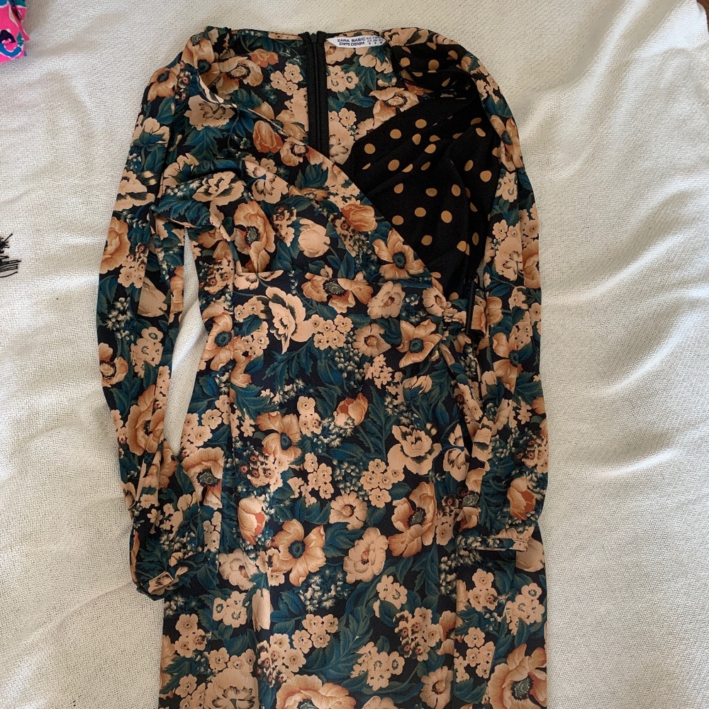 Green Floral and Polka Dot Dress